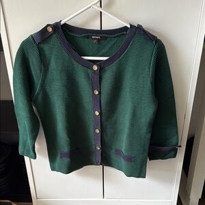 Women's Green Sweater with Navy Accents